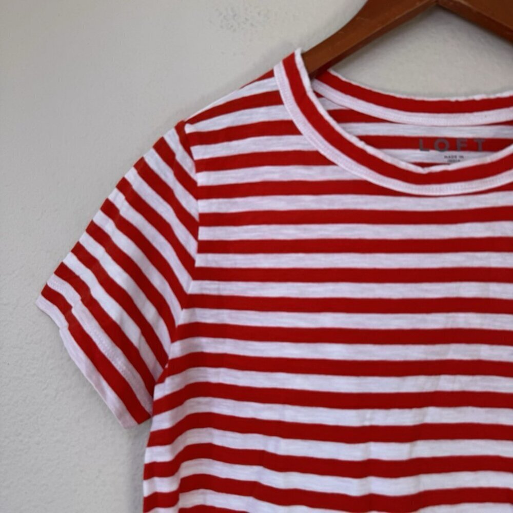 Loft Striped Everyday Crew Tee Red And White Size Small 100% Cotton - Picture 2 of 7